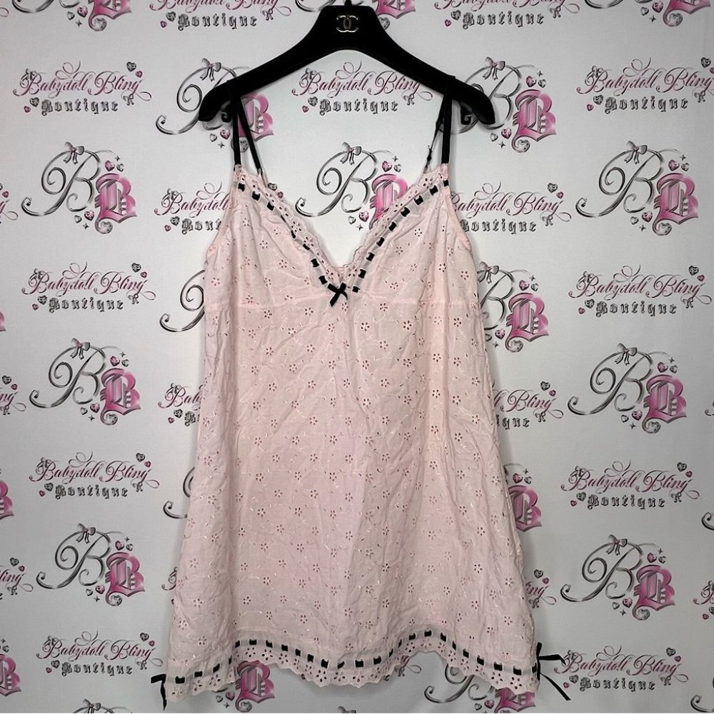 Blush babydoll dress floral ribbon black bow ties sweet coquette baby pink luxe